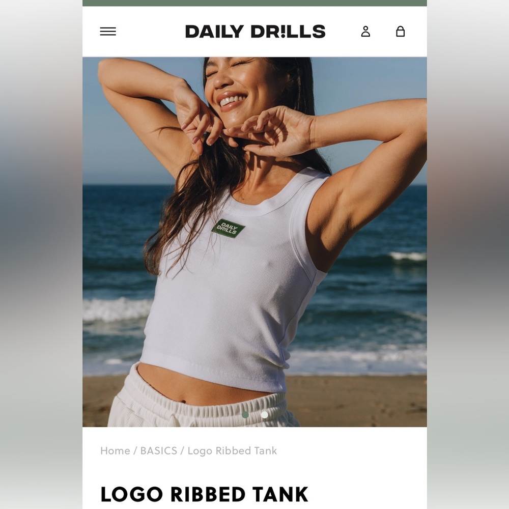 DAILY DRILLS !!! White Ribbed Logo Tanktop